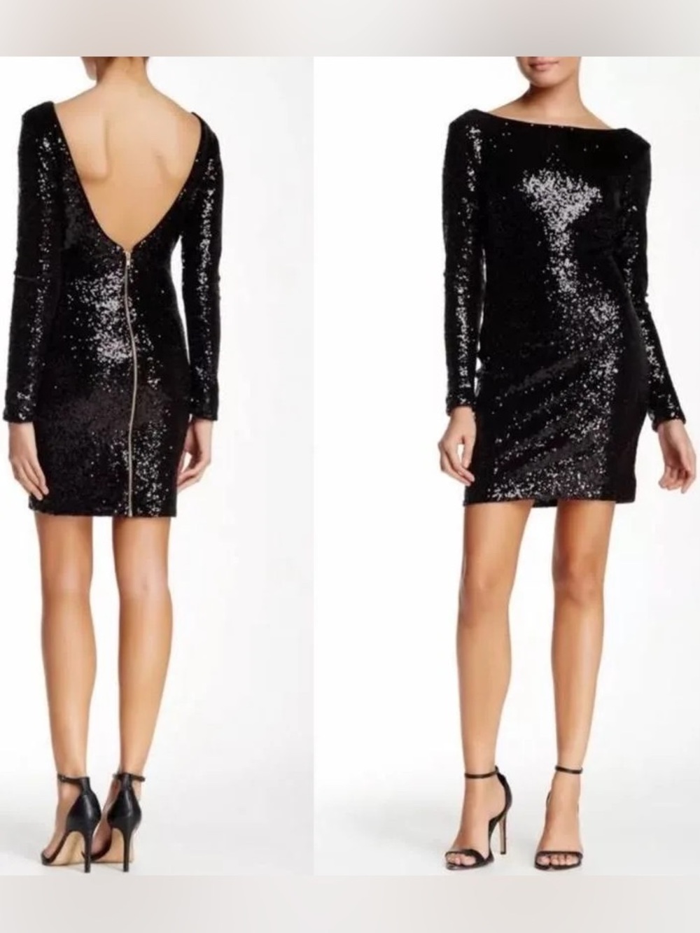 Dress the Population Black Sequin Long-Sleeve Mini Dress